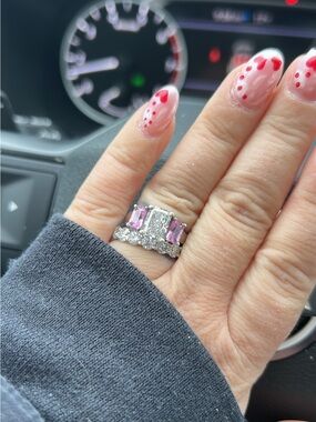 Sterling Silver lab diamond Pink Accent Three-Stone Ring